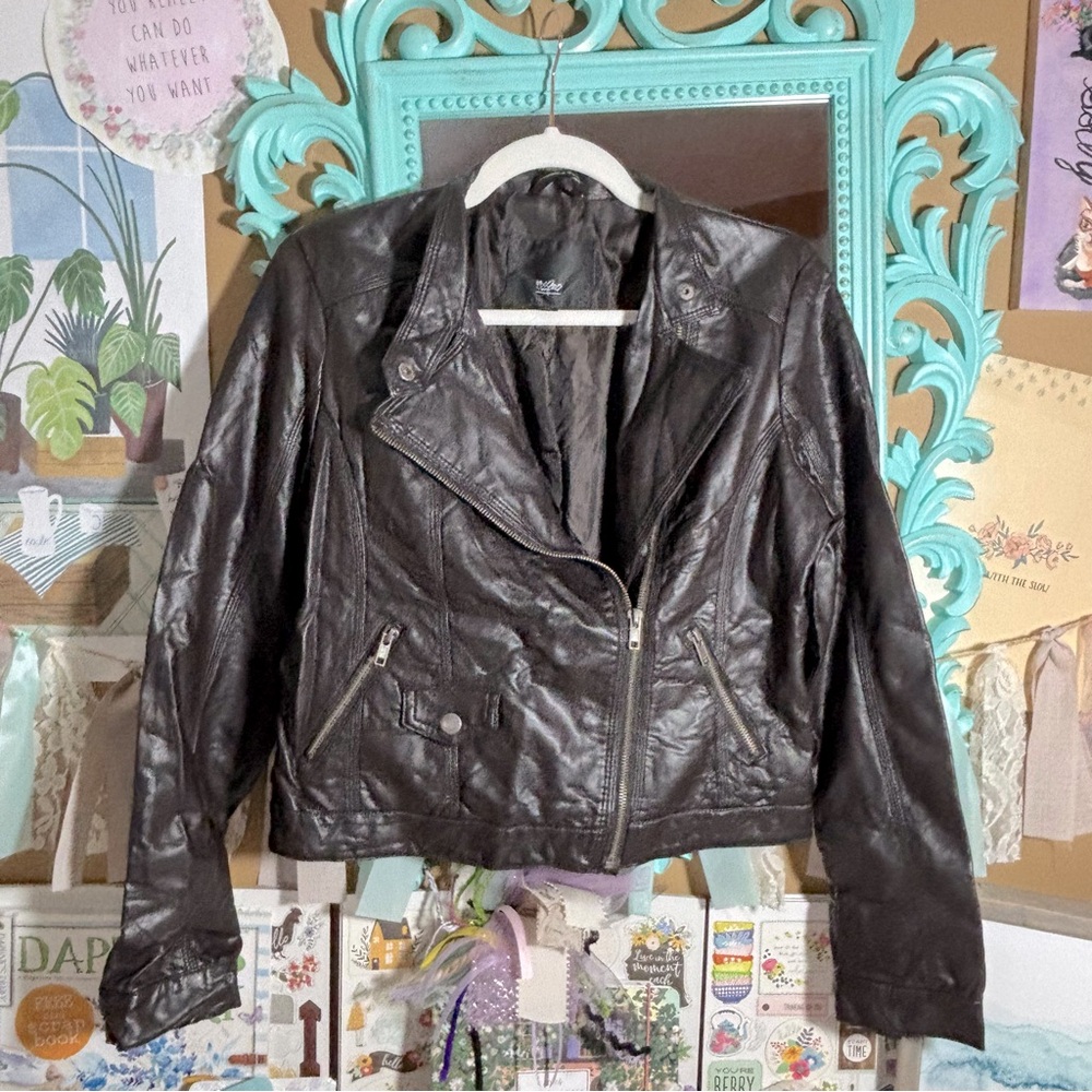 Mossimo Dark Brown Faux Leather Moto Jacket Full Zip Women’s Size S Fall Biker
